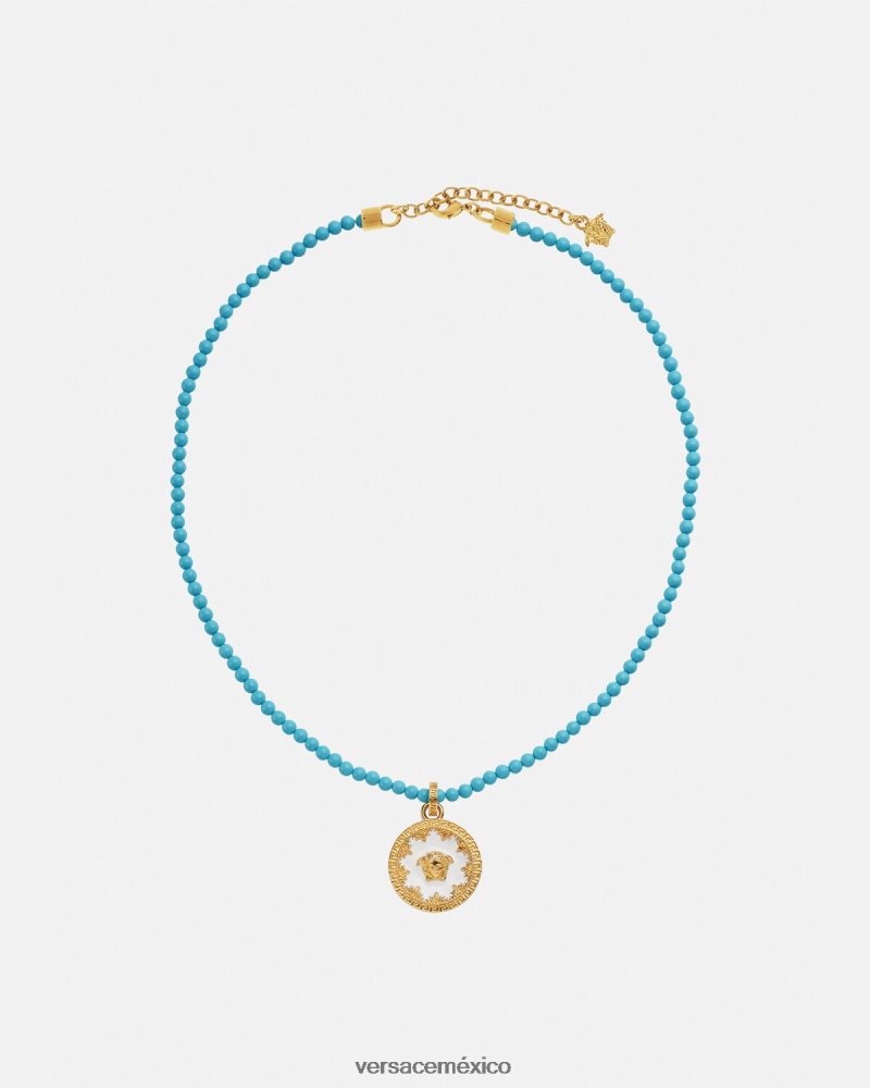 Versace collar con placa de medusa y cuentas turquesa accesorios mujer 84626J817