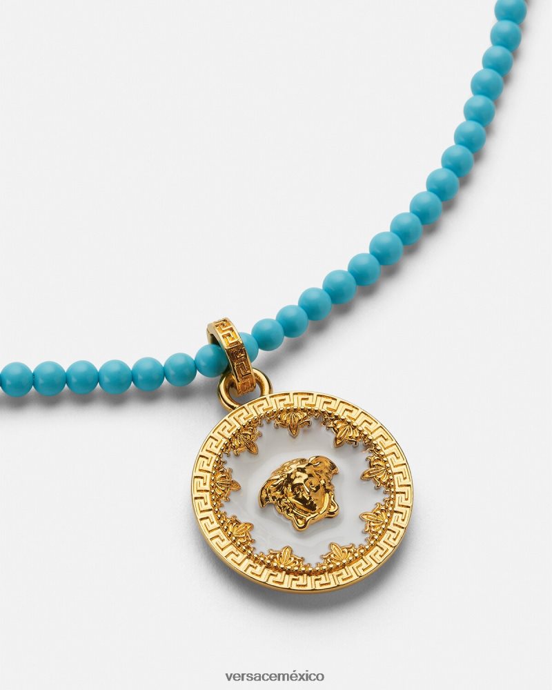 Versace collar con placa de medusa y cuentas turquesa accesorios mujer 84626J817