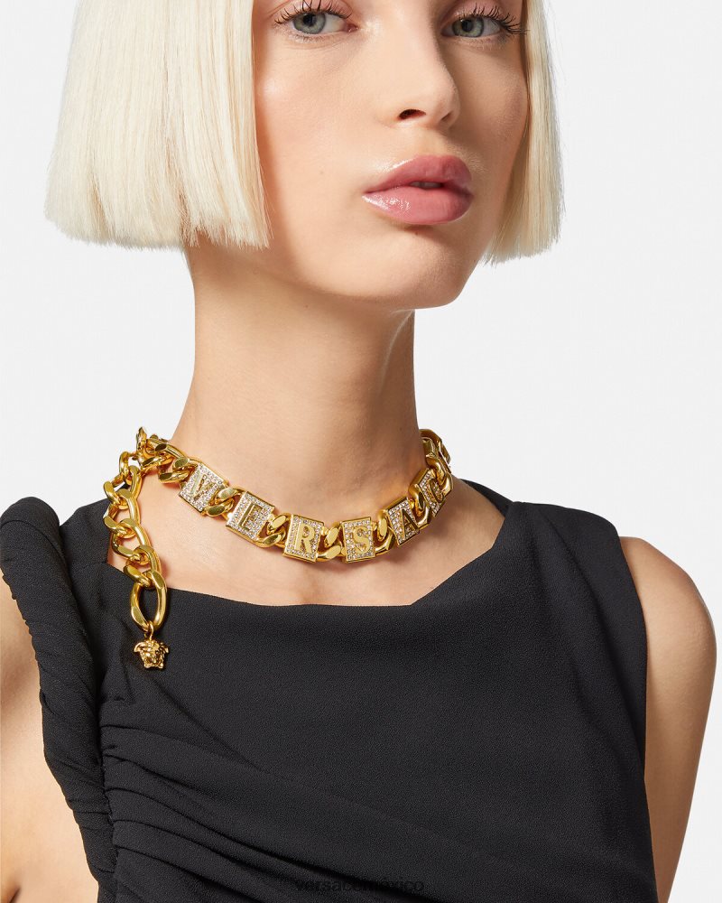 Versace collar de azulejos de cristal oro accesorios mujer 84626J807