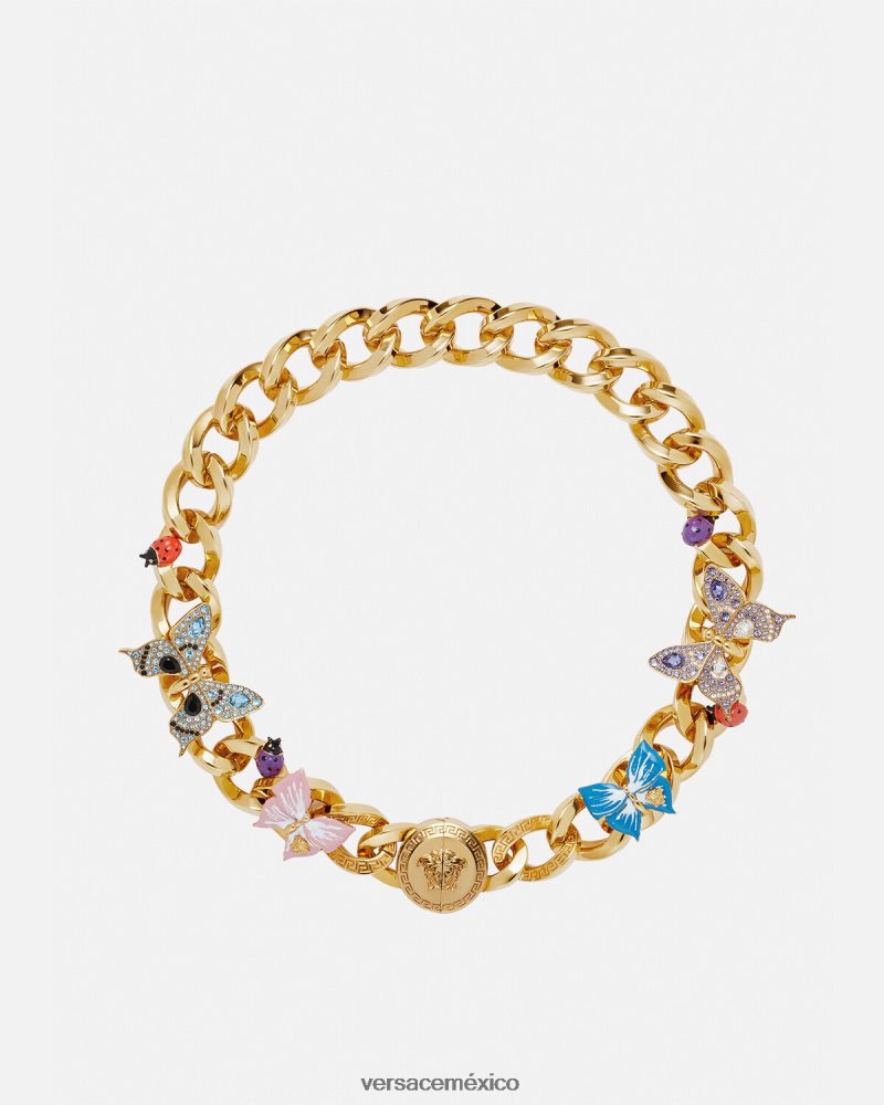 Versace collar de cadena de mariposas de cristal oro accesorios mujer 84626J713