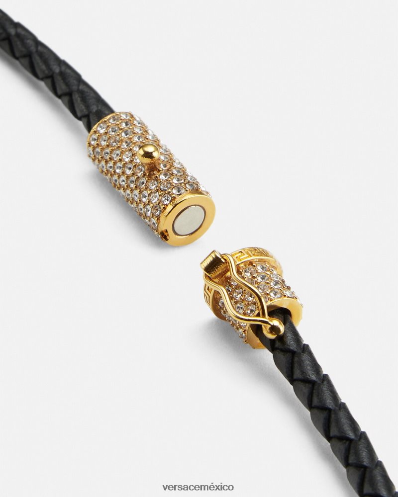 Versace collar de cuero con medusa y cristales negro accesorios mujer 84626J812