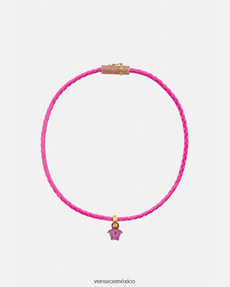 Versace collar de cuero con medusa y cristales rosa accesorios mujer 84626J852