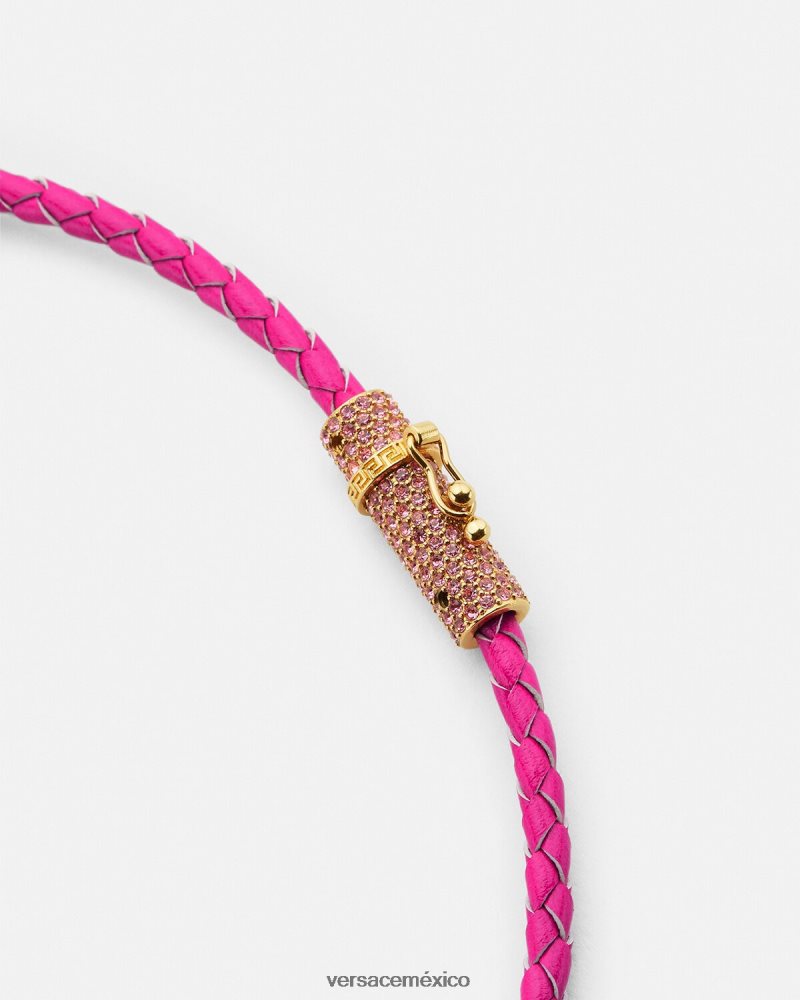 Versace collar de cuero con medusa y cristales rosa accesorios mujer 84626J852