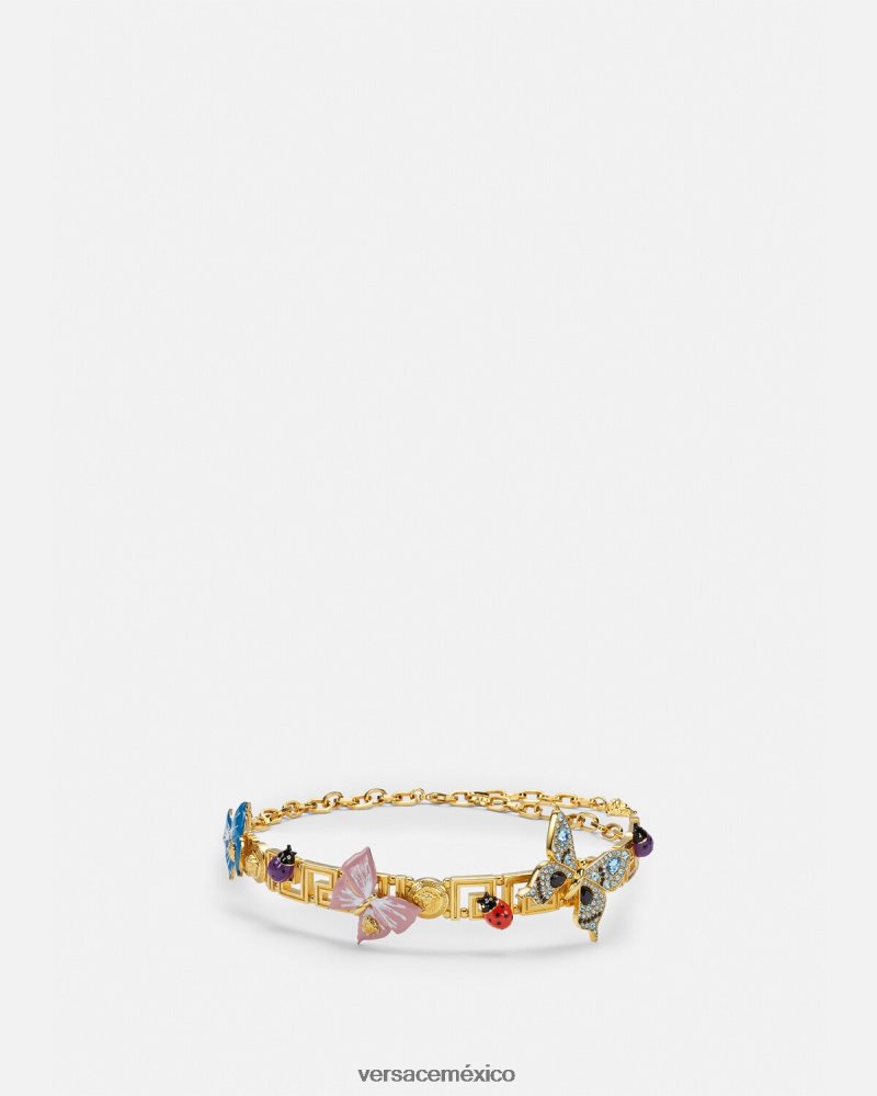 Versace gargantilla con greca y mariposas de cristal oro accesorios mujer 84626J716