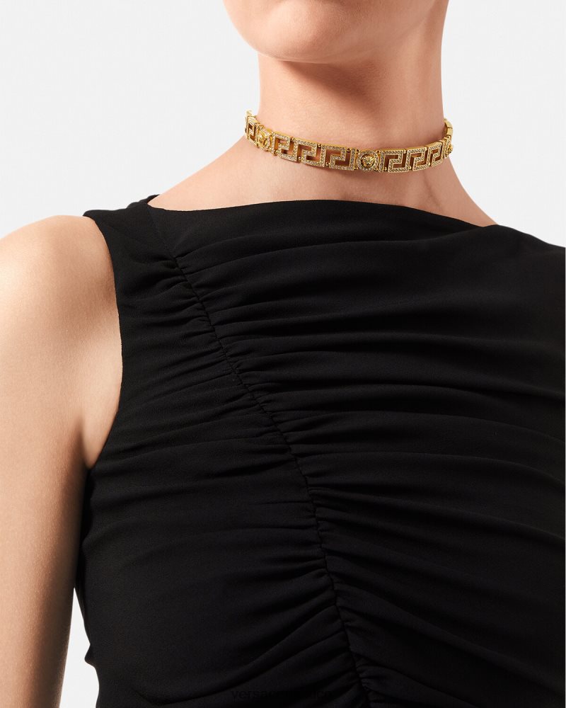 Versace gargantilla con medusa y greca de cristal oro accesorios mujer 84626J747