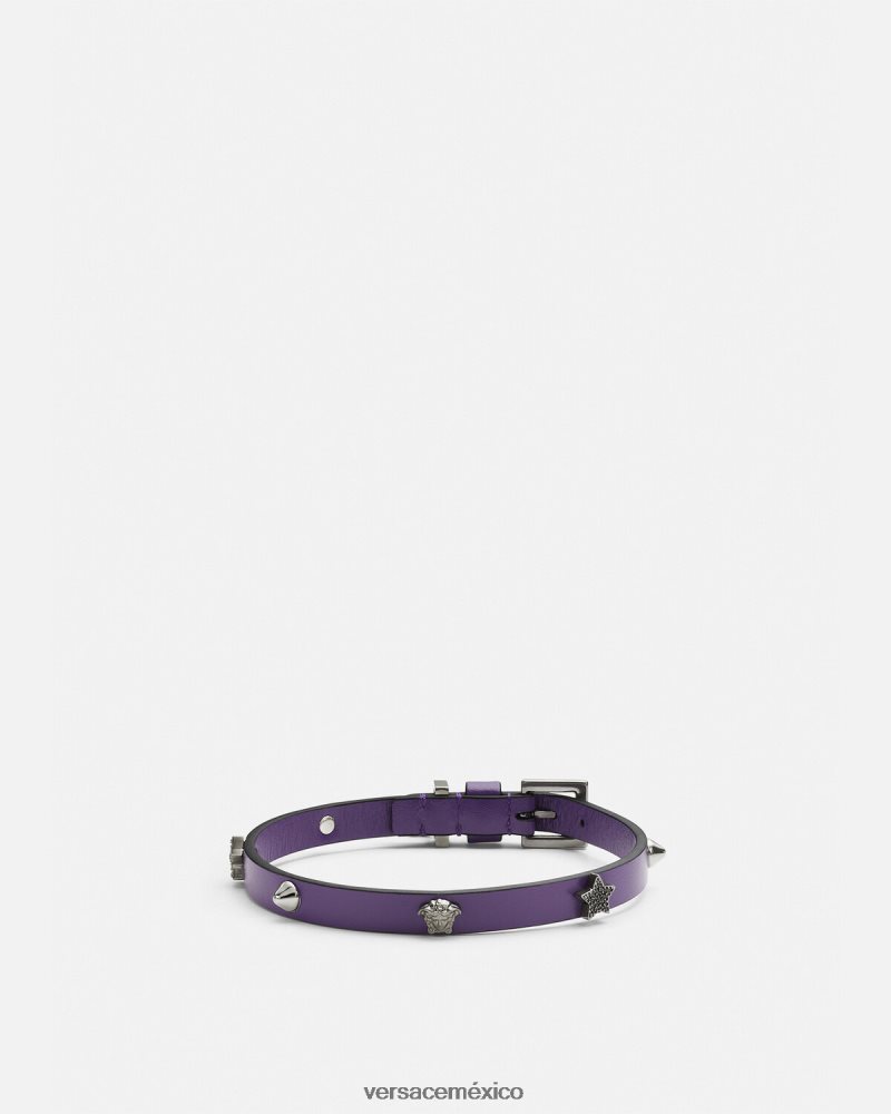 Versace gargantilla de cuero con tachuelas lila accesorios mujer 84626J841
