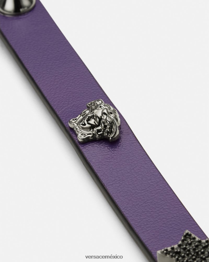 Versace gargantilla de cuero con tachuelas lila accesorios mujer 84626J841