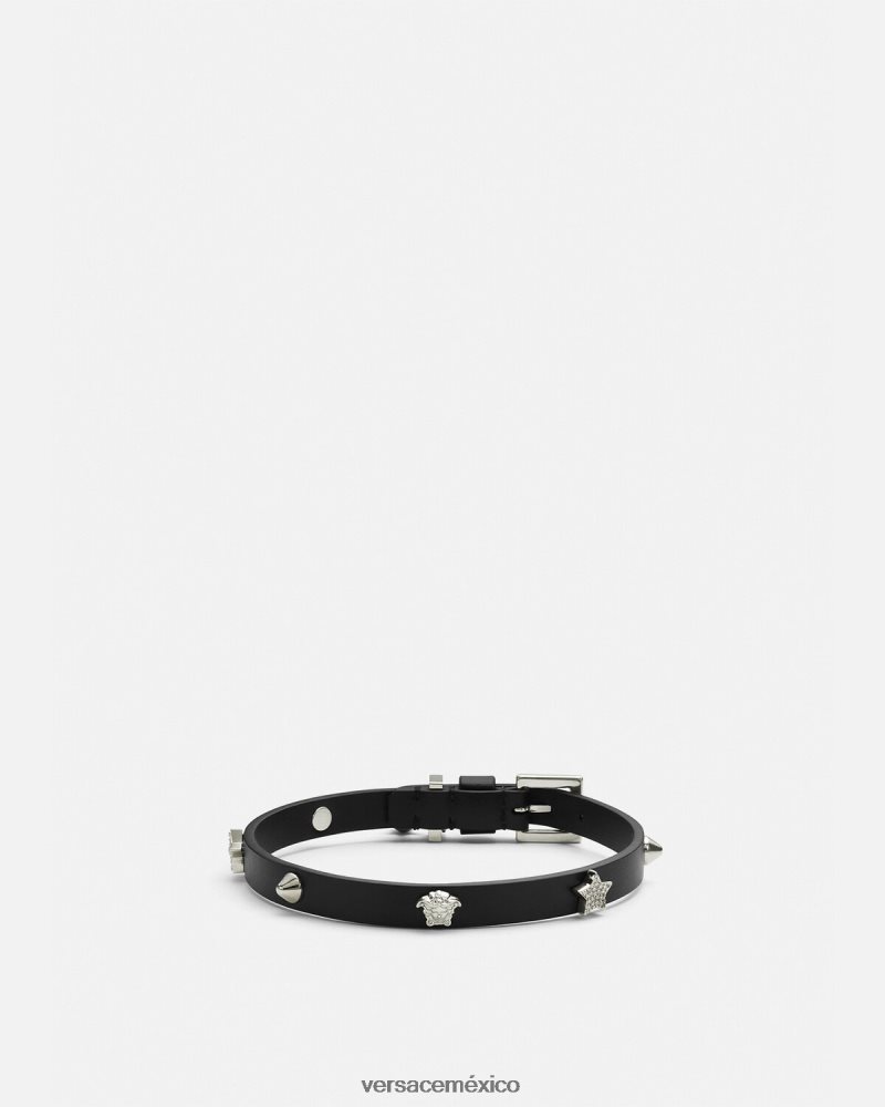 Versace gargantilla de cuero con tachuelas negro accesorios mujer 84626J840