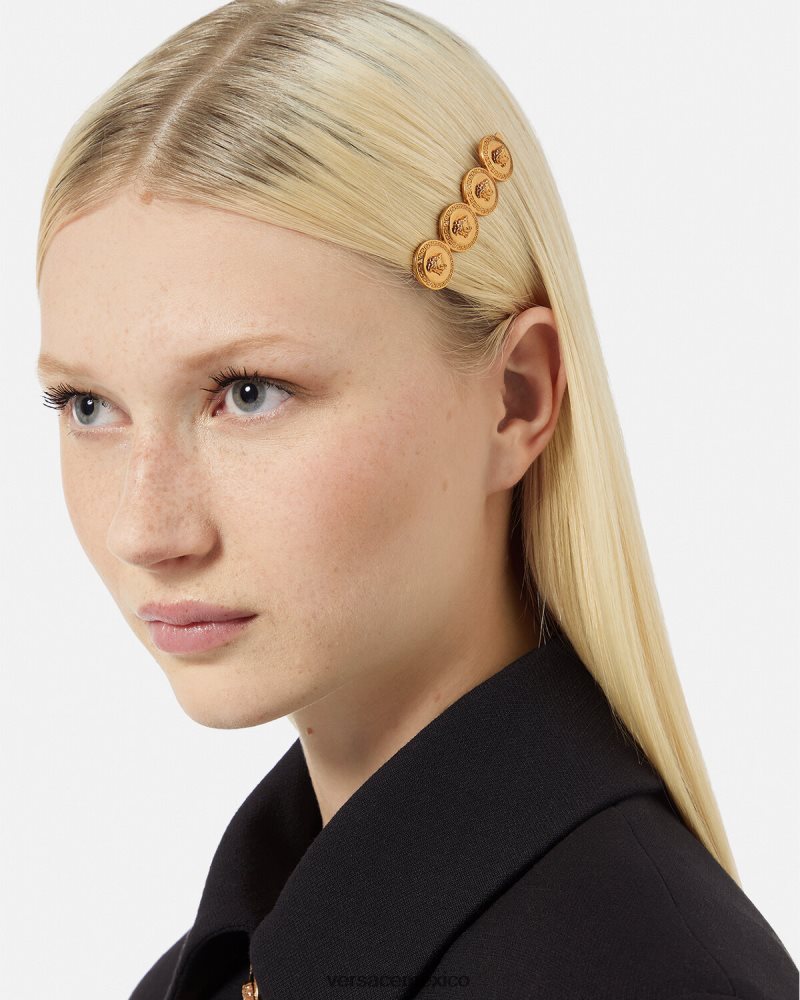 Versace pasador de pelo tributo a la medusa izquierda tributo de oro accesorios mujer 84626J797