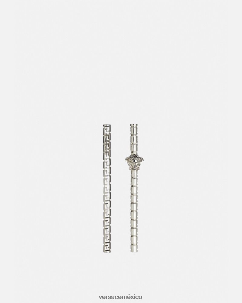 Versace pendientes asimétricos con greca plata accesorios mujer 84626J834