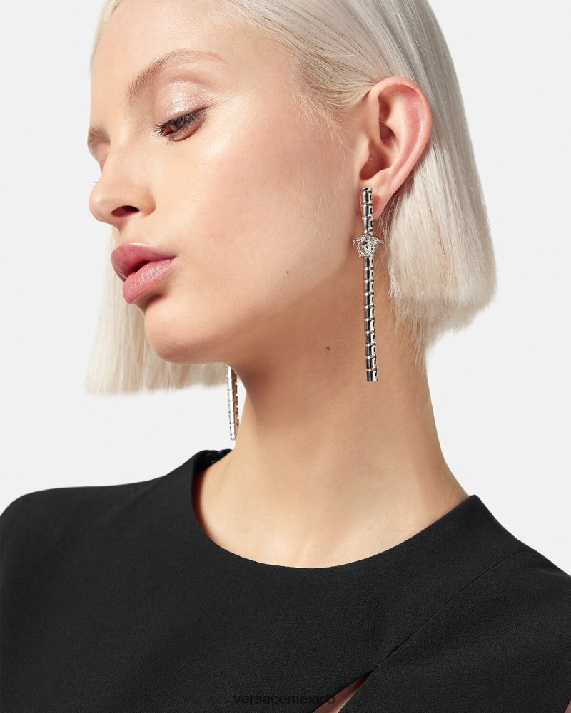 Versace pendientes asimétricos con greca plata accesorios mujer 84626J834