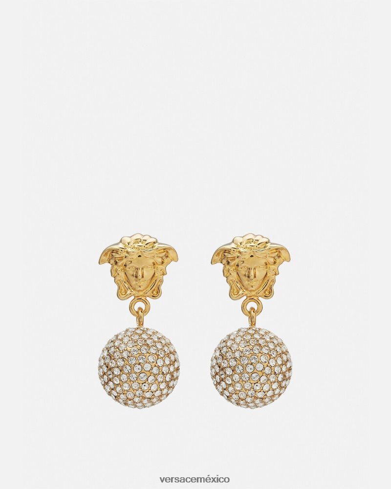 Versace pendientes con bolas de cristal de medusa oro accesorios mujer 84626J776