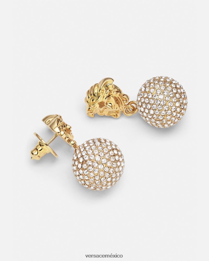 Versace pendientes con bolas de cristal de medusa oro accesorios mujer 84626J776