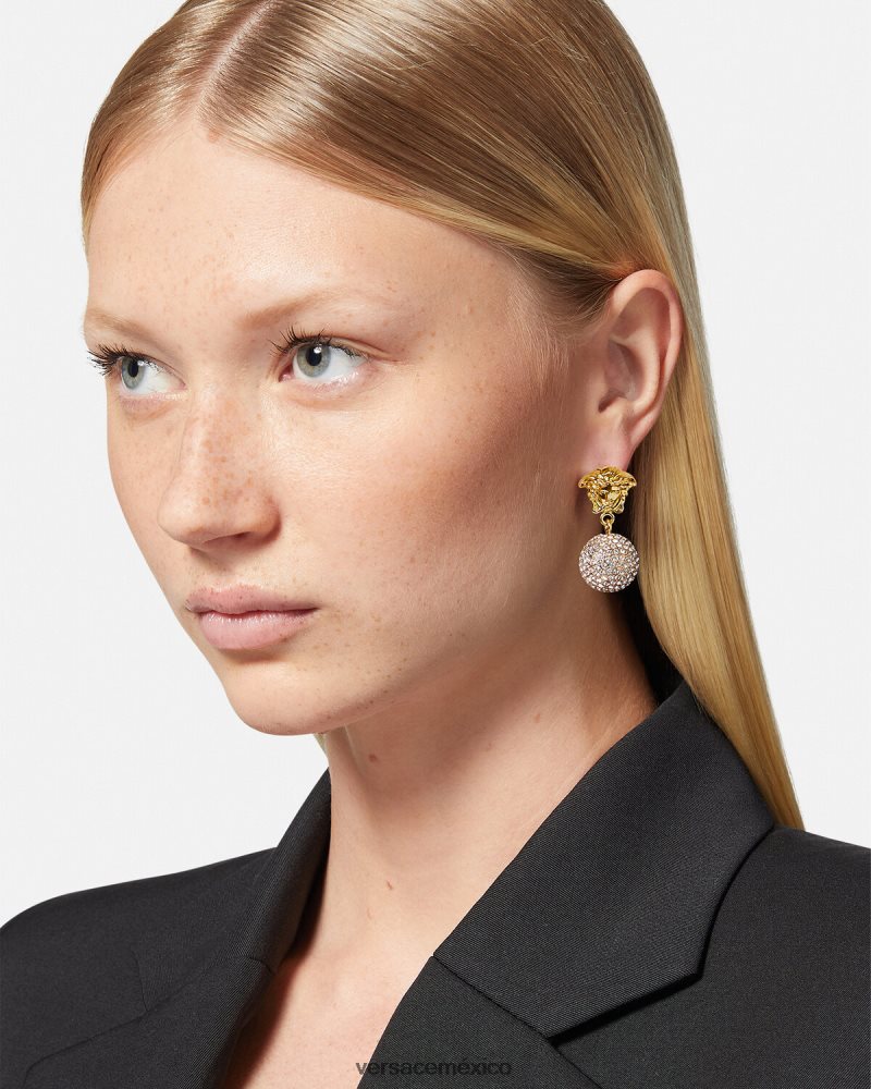 Versace pendientes con bolas de cristal de medusa oro accesorios mujer 84626J776