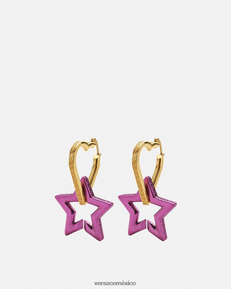 Versace pendientes de aro con cadena funky oro y fucsia accesorios mujer 84626J830
