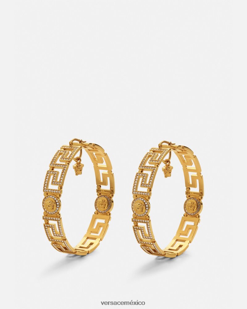 Versace pendientes de aro con greca de cristal oro accesorios mujer 84626J835