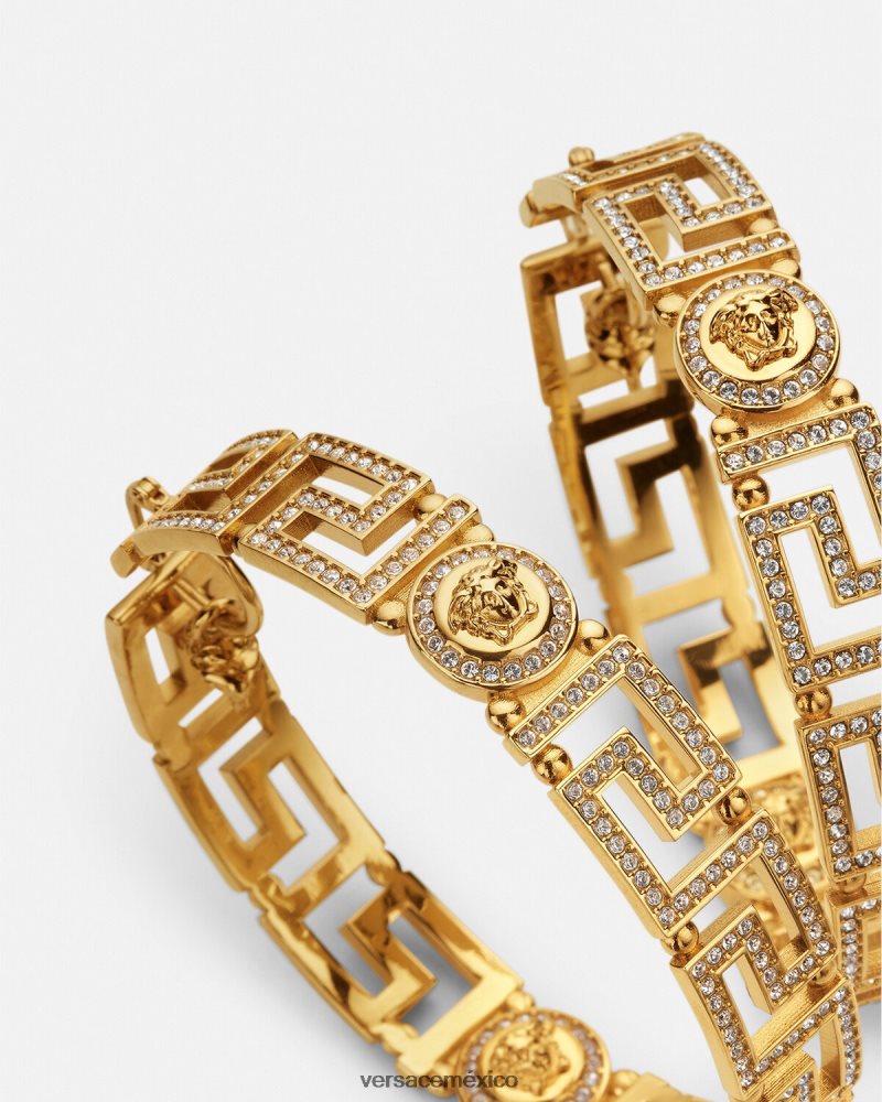 Versace pendientes de aro con greca de cristal oro accesorios mujer 84626J835