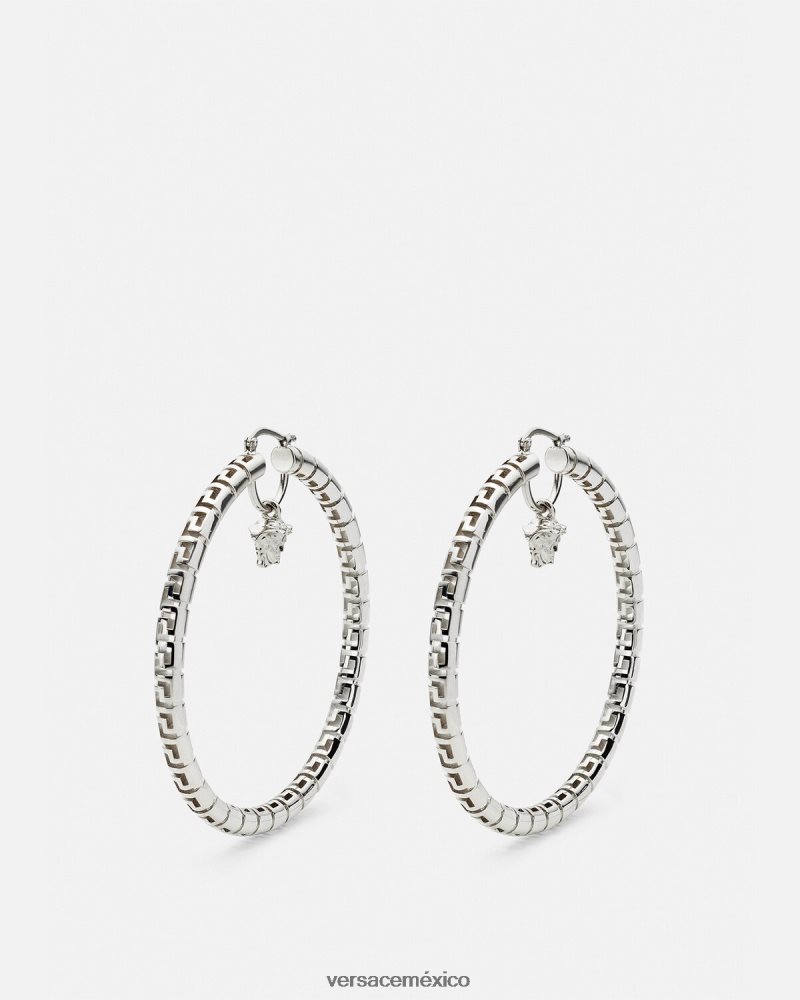 Versace pendientes de aro con greca plata accesorios mujer 84626J833