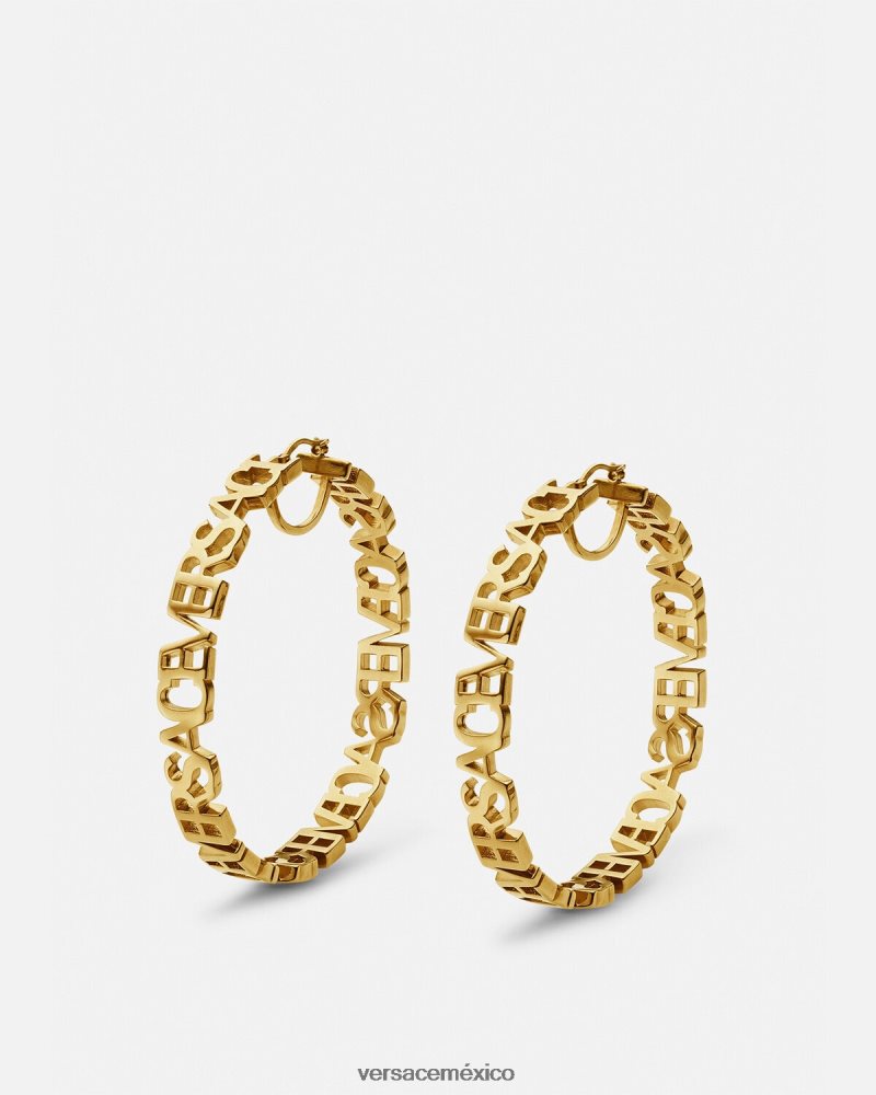 Versace pendientes de aro con logo oro accesorios mujer 84626J803