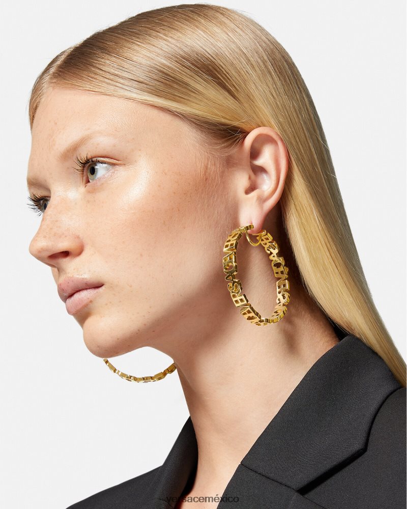 Versace pendientes de aro con logo oro accesorios mujer 84626J803