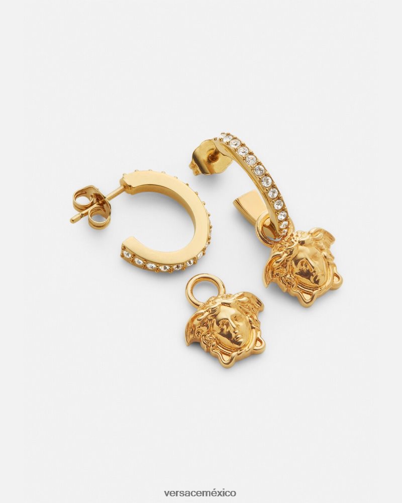 Versace pendientes de aro con medusa de cristal oro accesorios mujer 84626J788