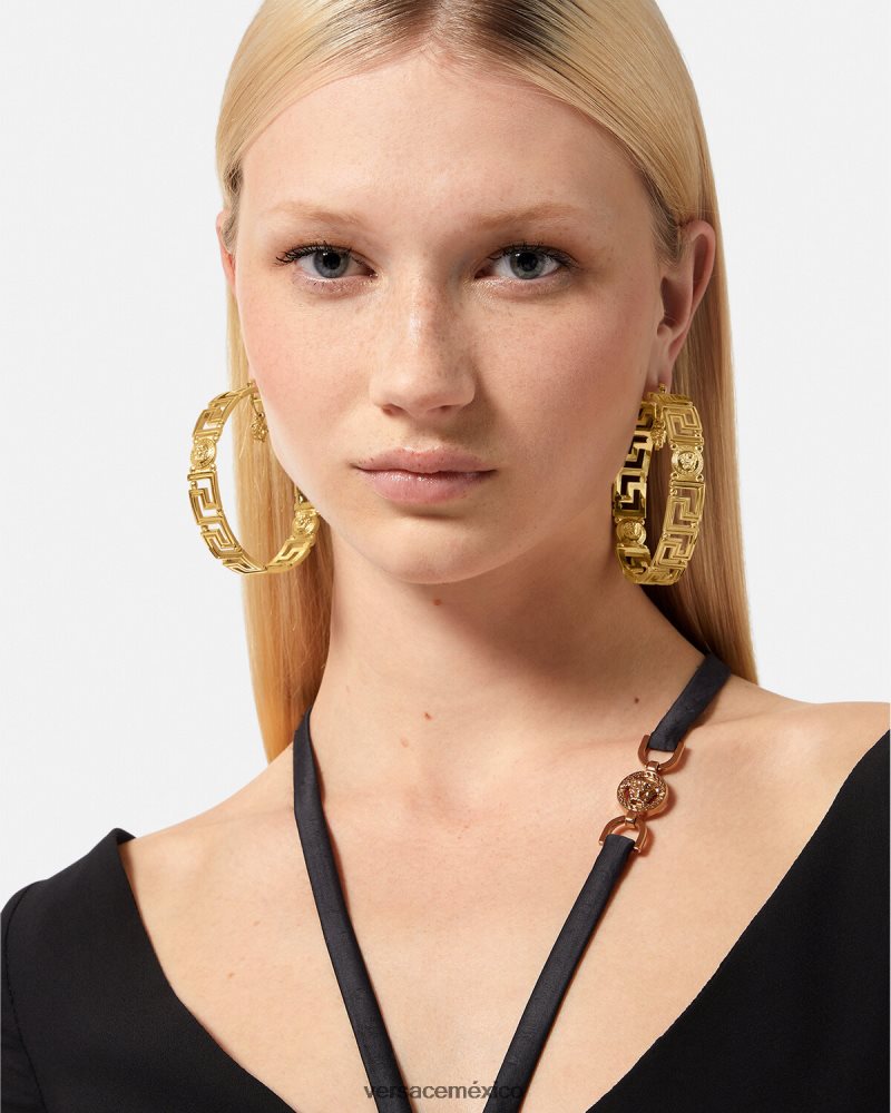 Versace pendientes de aro con medusa y greca oro accesorios mujer 84626J832