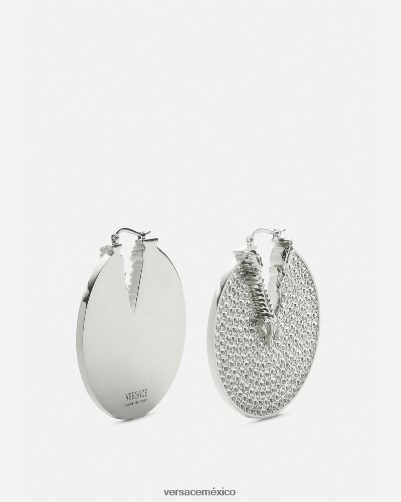 Versace pendientes de aro virtus de cristal plata accesorios mujer 84626J856