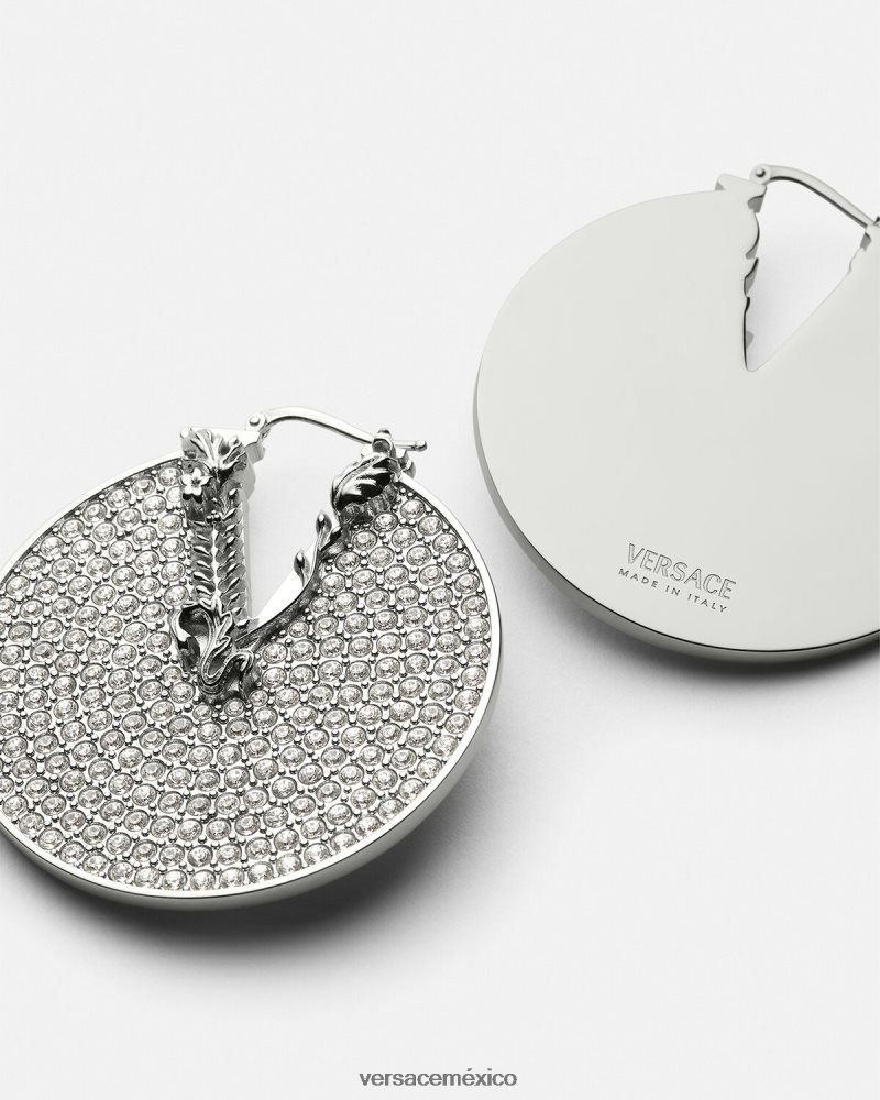 Versace pendientes de aro virtus de cristal plata accesorios mujer 84626J856