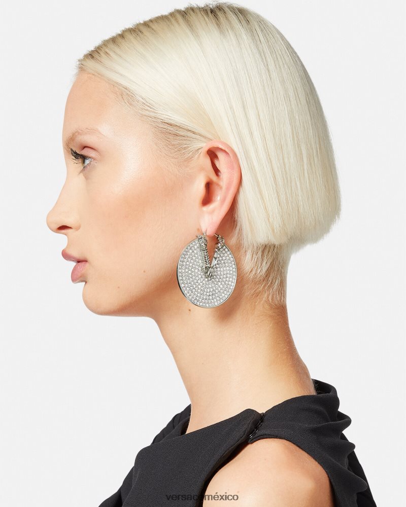 Versace pendientes de aro virtus de cristal plata accesorios mujer 84626J856