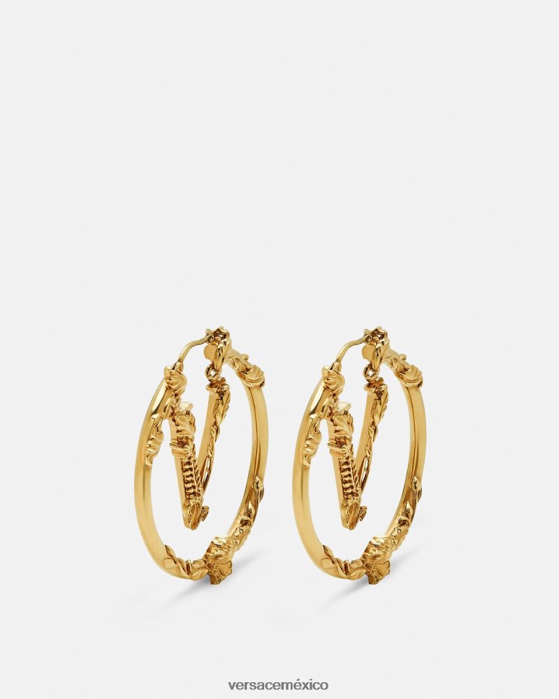 Versace pendientes de aro virtus oro accesorios mujer 84626J814