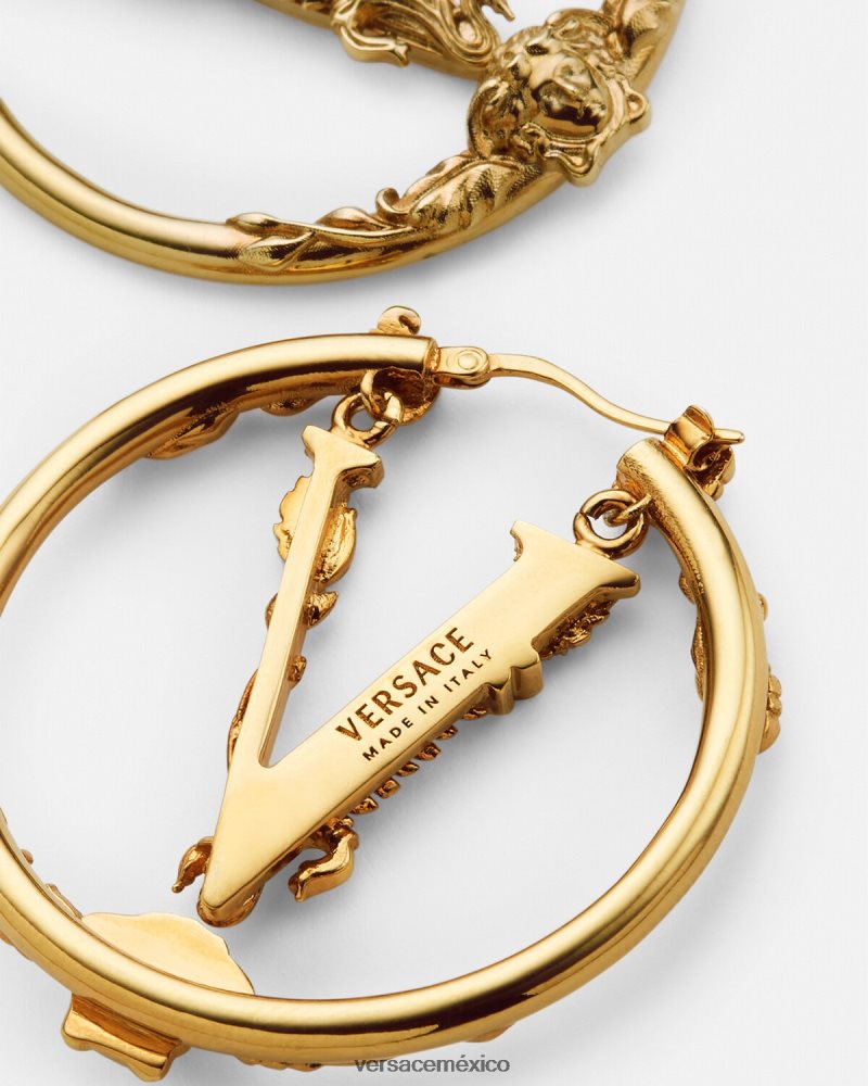 Versace pendientes de aro virtus oro accesorios mujer 84626J814