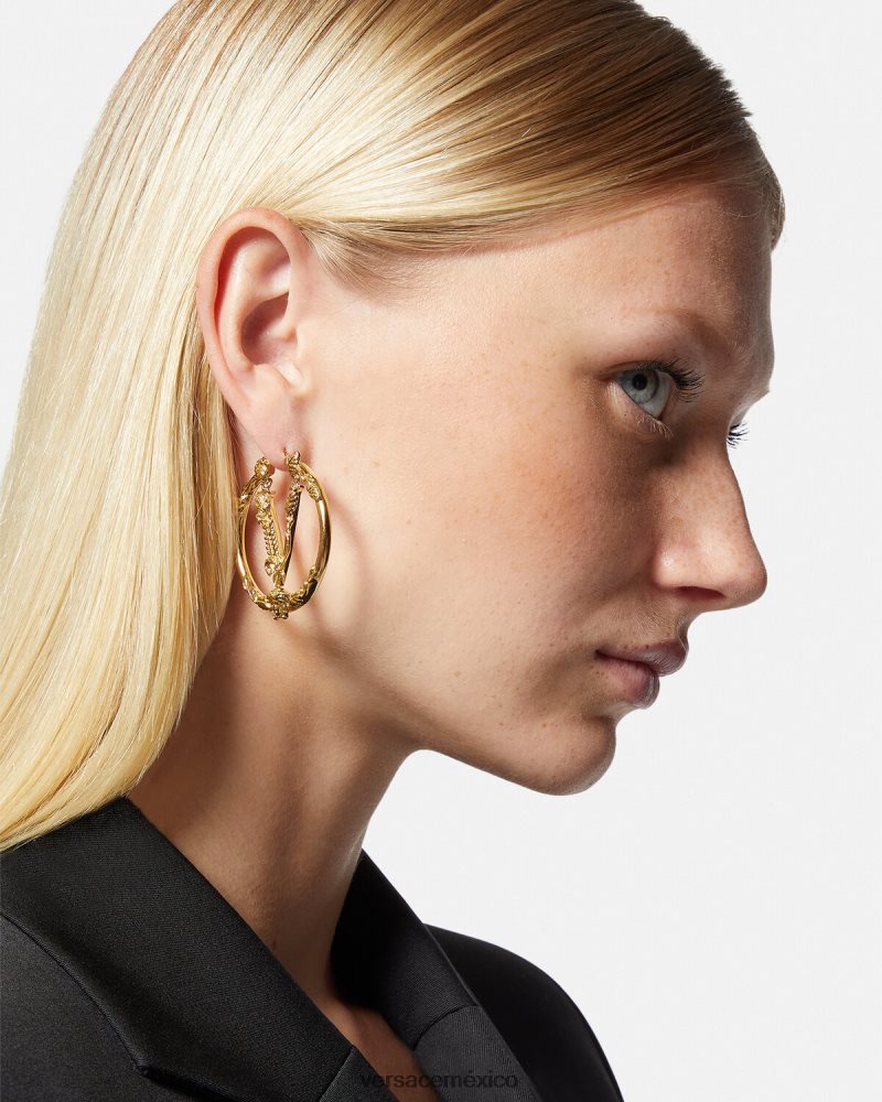 Versace pendientes de aro virtus oro accesorios mujer 84626J814