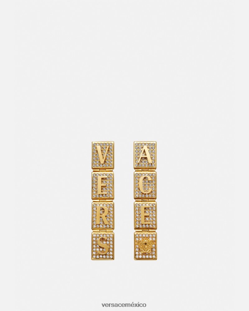 Versace pendientes de azulejos de cristal oro accesorios mujer 84626J809