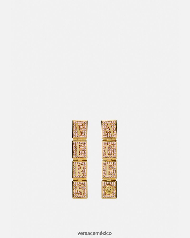 Versace pendientes de azulejos de cristal oro rosado accesorios mujer 84626J735