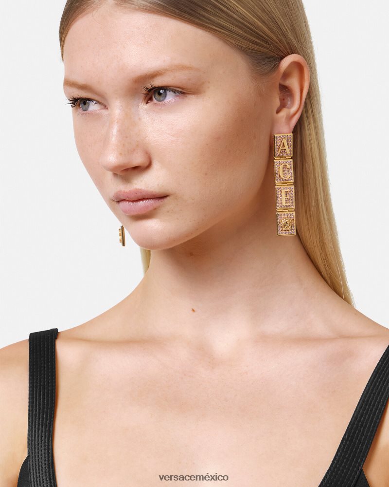 Versace pendientes de azulejos de cristal oro rosado accesorios mujer 84626J735