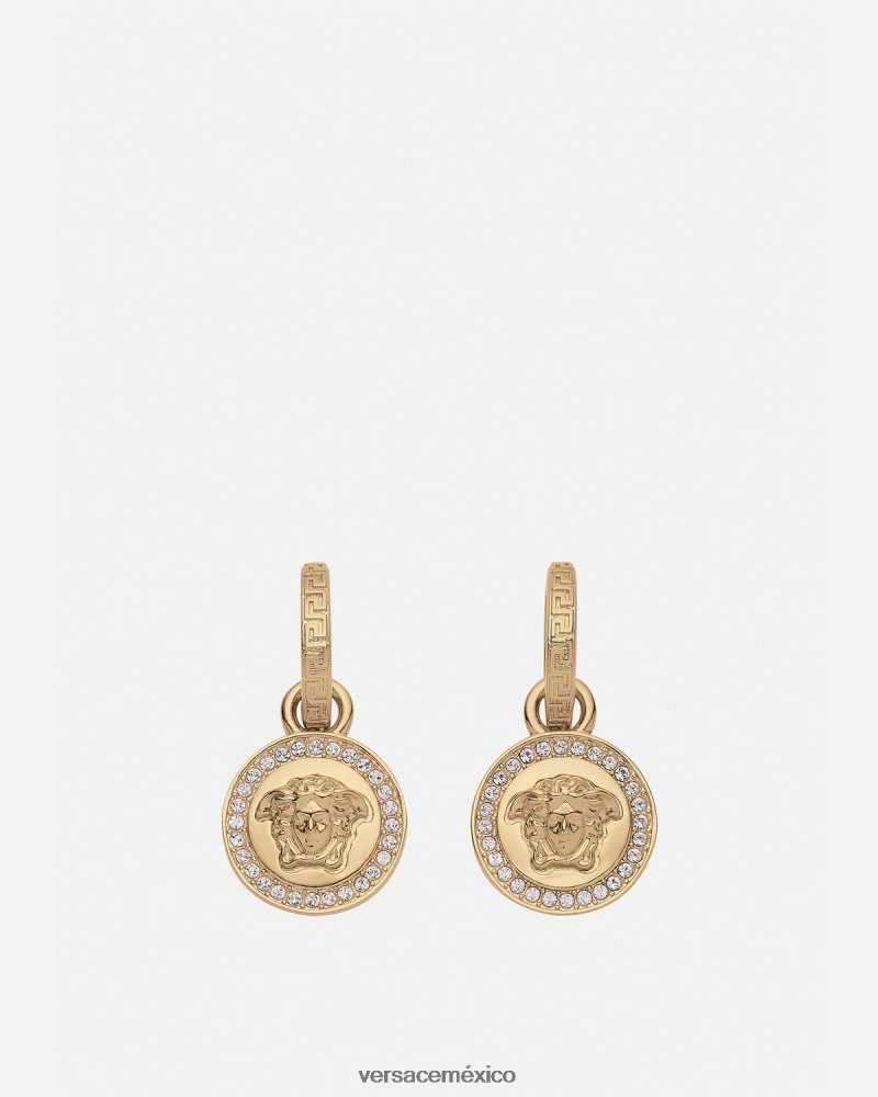 Versace pendientes de medusa greca de cristal oro accesorios mujer 84626J742