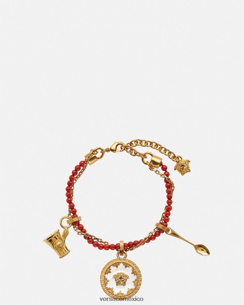Versace pulsera con cuentas y cubiertos de medusa oro rojo accesorios mujer 84626J820