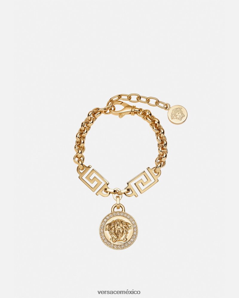 Versace pulsera con greca de medusa y cristales oro accesorios mujer 84626J743