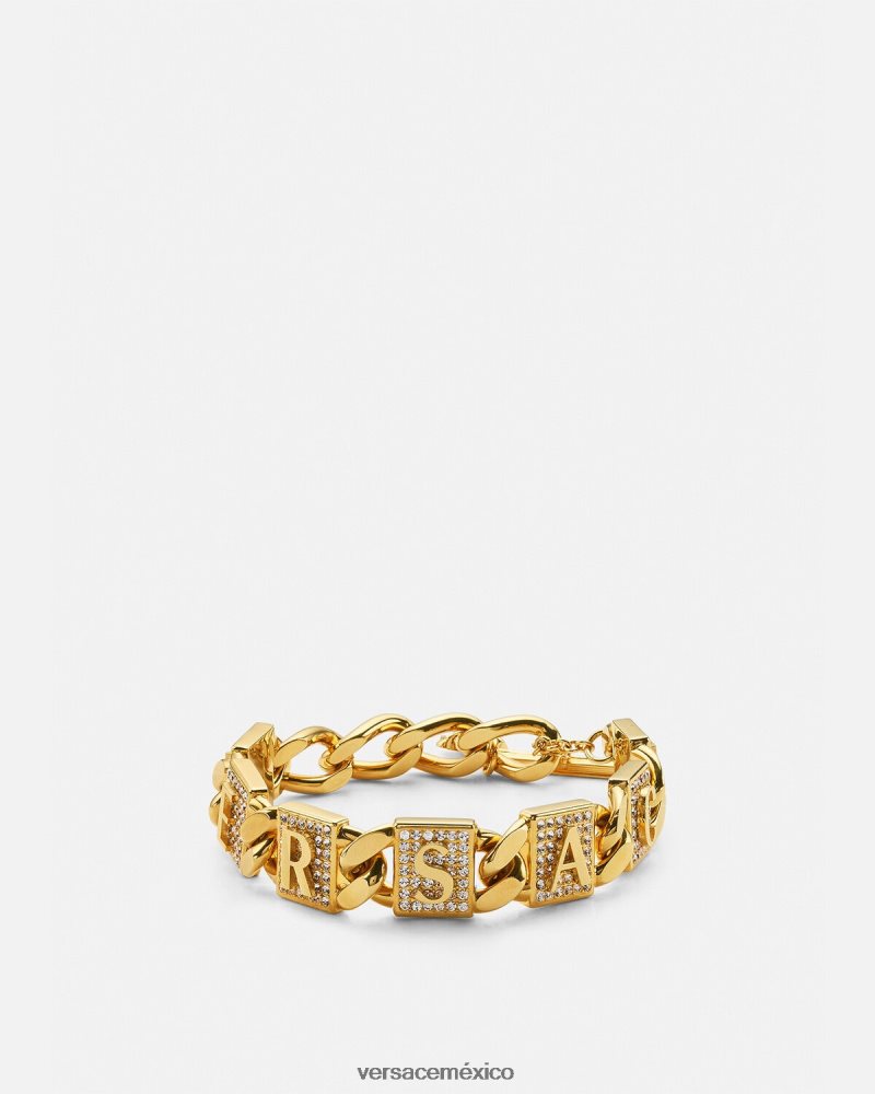 Versace pulsera de azulejos de cristal oro accesorios mujer 84626J811