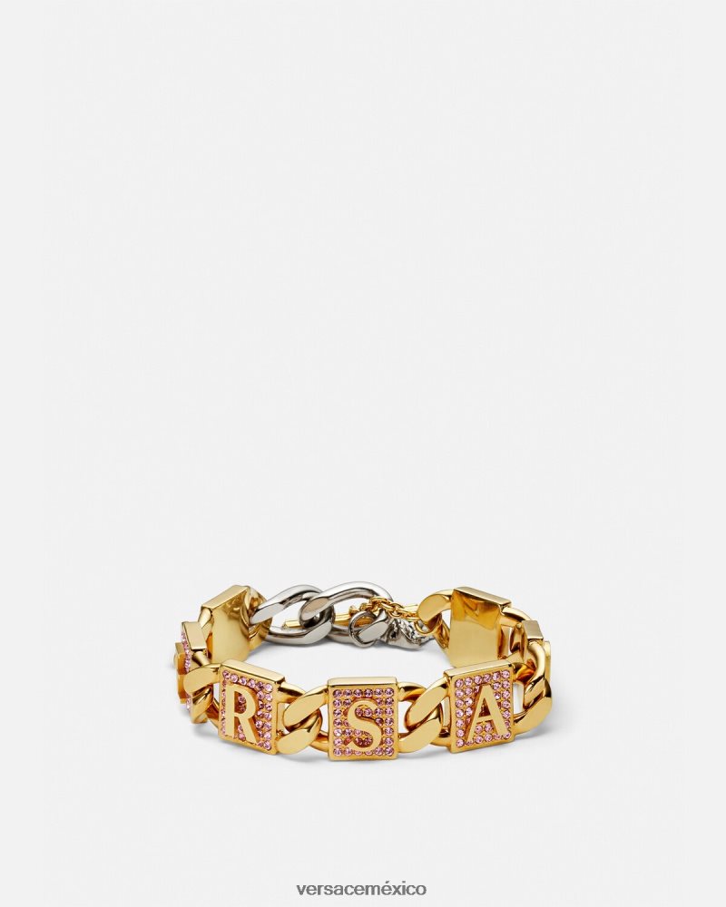Versace pulsera de azulejos de cristal oro rosado accesorios mujer 84626J738