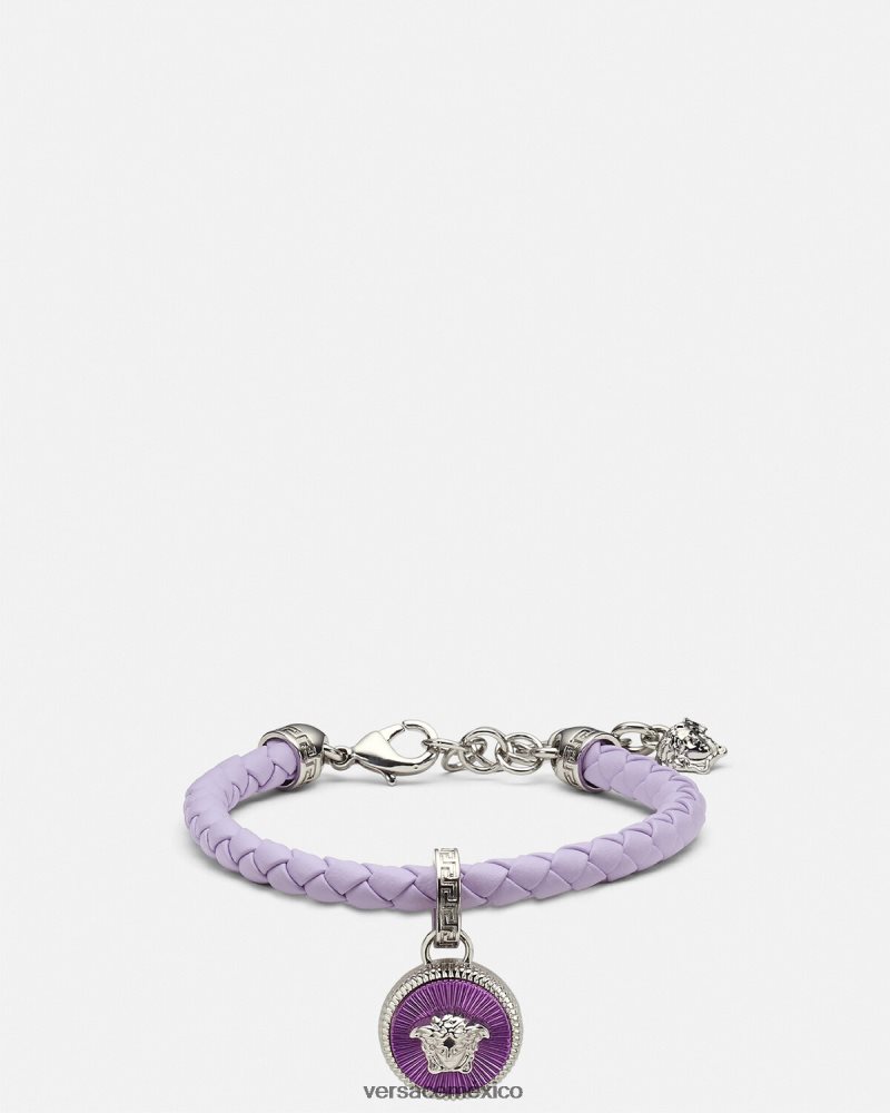 Versace pulsera de cuero con medusa biggie azul claro accesorios mujer 84626J730