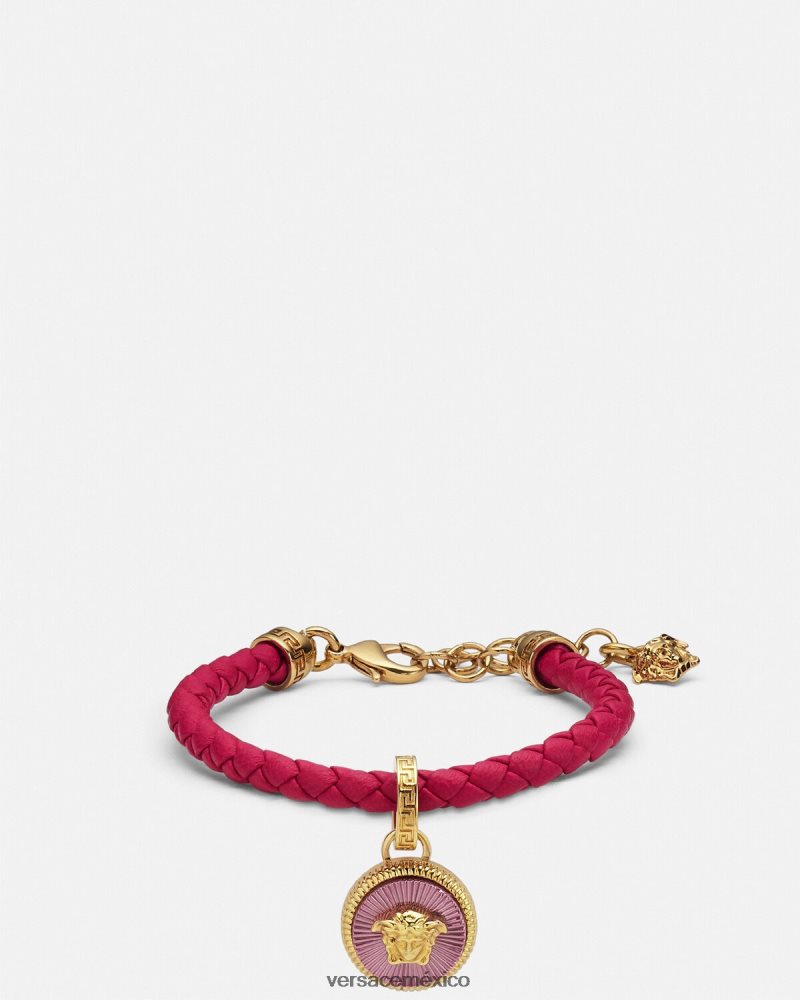 Versace pulsera de cuero con medusa biggie fucsia accesorios mujer 84626J729