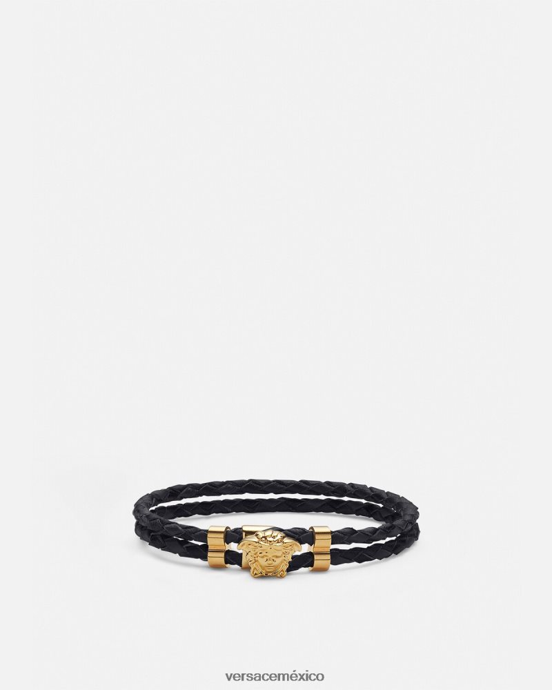 Versace pulsera de cuero trenzado con medusa oro accesorios mujer 84626J768