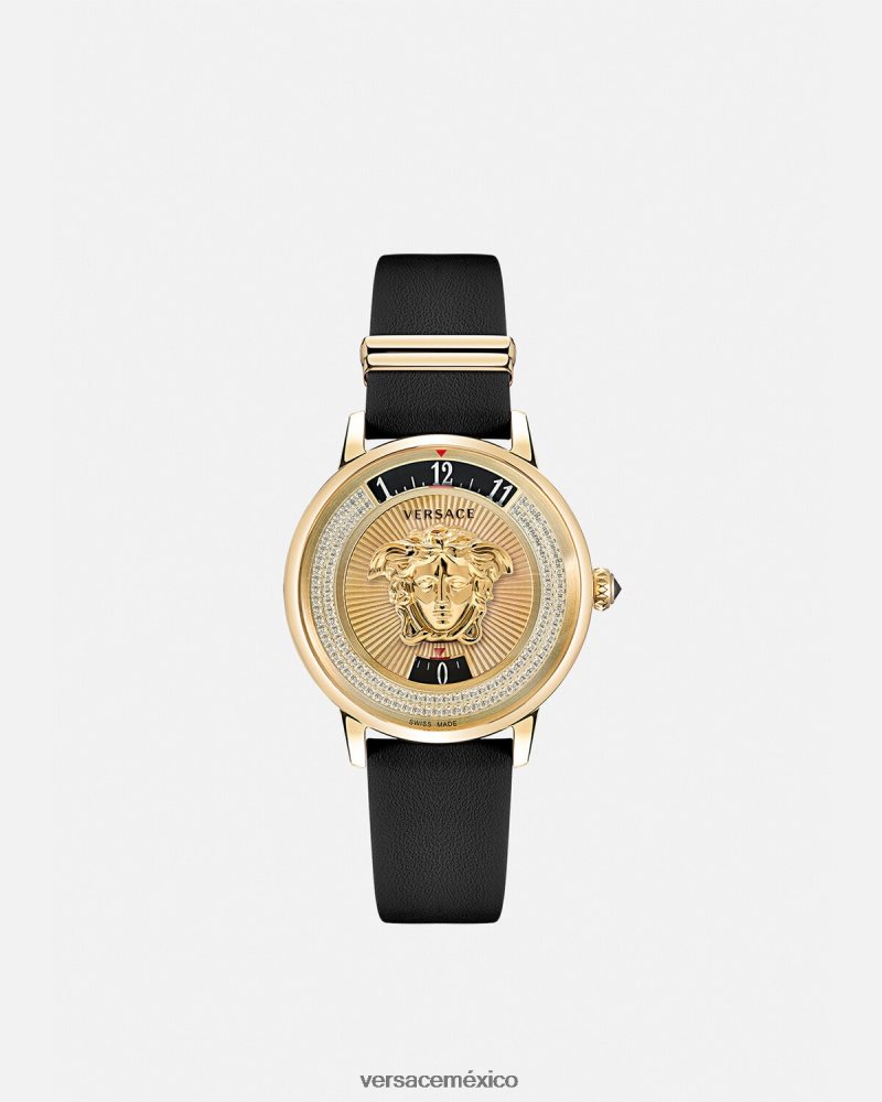 Versace reloj con icono de medusa y diamantes oro negro accesorios mujer 84626J963