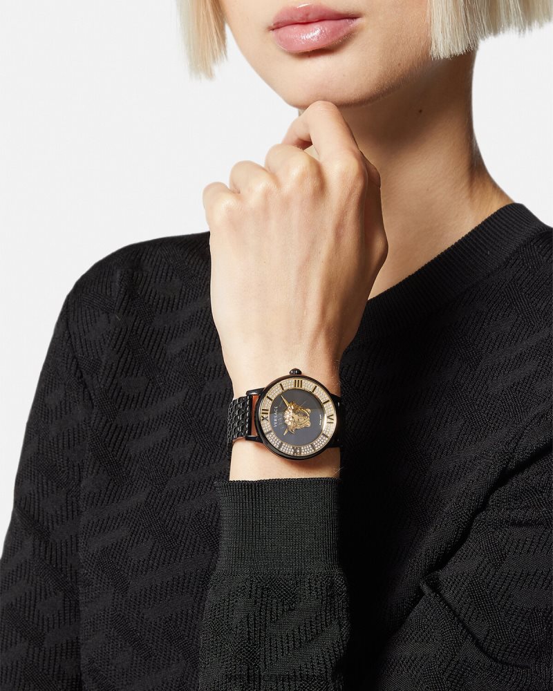 Versace reloj la medusa con diamantes negro accesorios mujer 84626J973