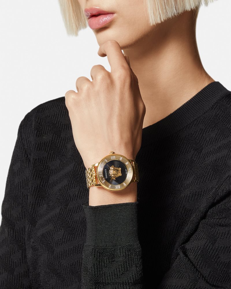 Versace reloj la medusa con diamantes oro negro accesorios mujer 84626J962