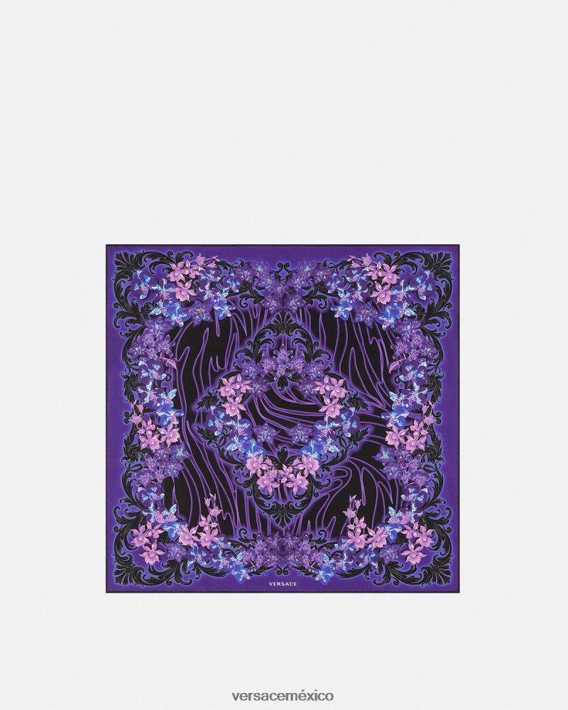 Versace fular de seda barroco orquídea violeta y estampado accesorios mujer 84626J921