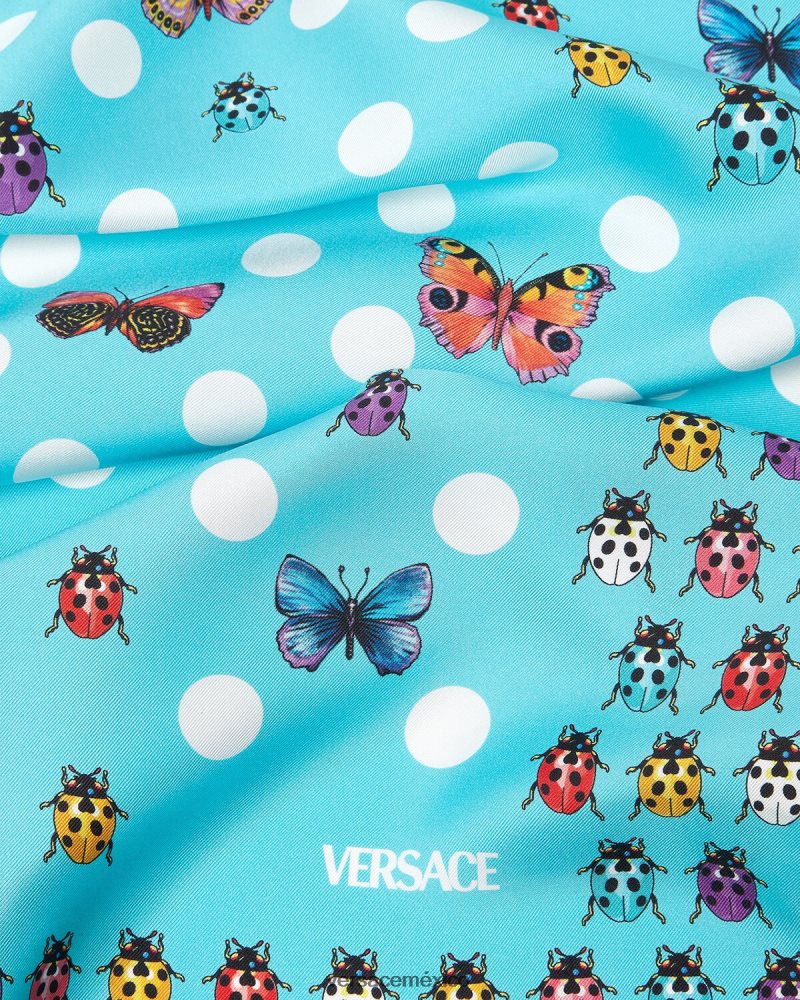 Versace fular de seda grande mariposas azul accesorios mujer 84626J891