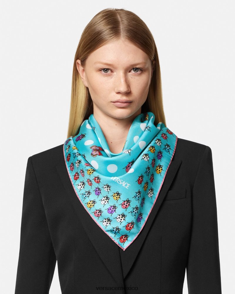 Versace fular de seda grande mariposas azul accesorios mujer 84626J891