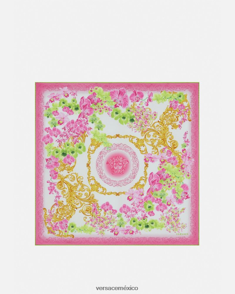Versace fular de seda grande orquídea medusa blanco y estampado accesorios mujer 84626J930